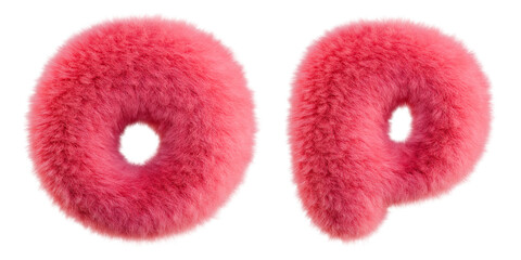 Pink Fur O-P letters. Isolated on transparent background