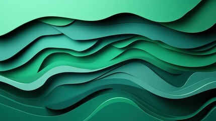 Fototapeta premium Abstract Green Waves: A Layered Papercut Design