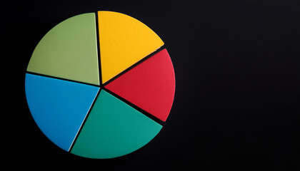 Top view pie chart with 5 segments, perfect for visual data representation and infographic use.