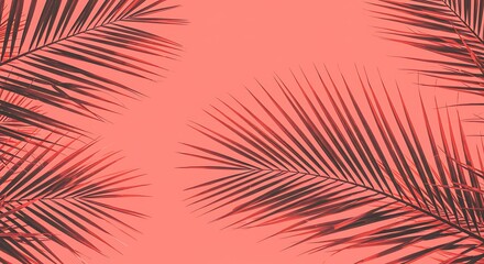 Obraz premium Minimalist Palm Leaves Tropical Coral Backdrop Studio Shot Flat Lay