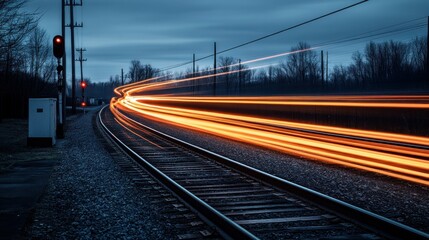 Train Tracks with Light Trails
