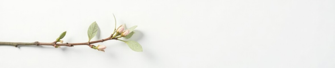 Single branch on white background with subtle texture and natural light, gentle, simple, wood