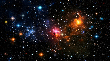 Colorful Cosmic Nebula And Star Clusters Illuminating The Dark Outer Space Background With Abstract Glowing Light