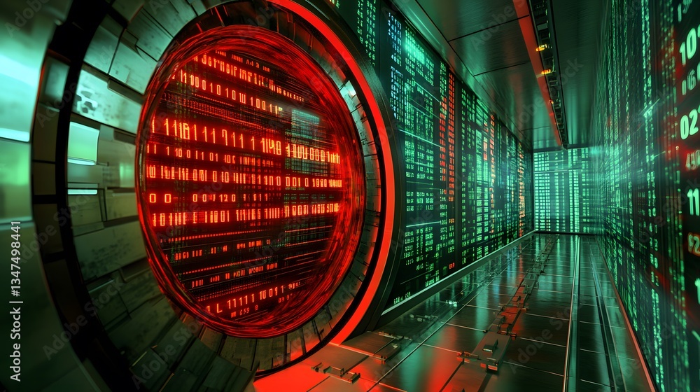 Poster a futuristic data center with server racks and glowing lights, concept of modern technology and data
