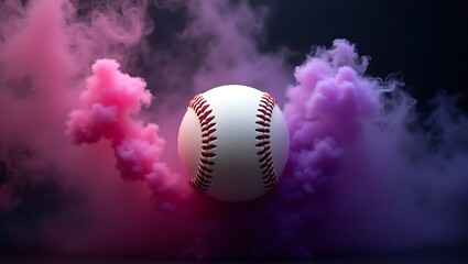 Close-Up of Baseball with Dramatic Smoke Effect | High-Quality Sports Photography & Digital Art