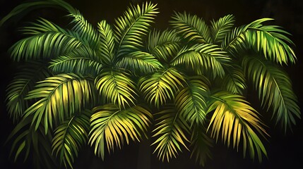 Lush Tropical Palm Fronds in Dark Setting Artistic Painting
