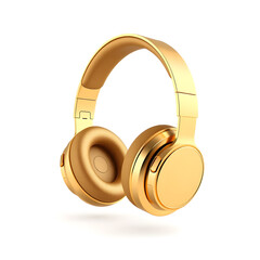 Gold wireless headphones isolated on white background. Minimal design art. 3d illustration. Generative AI