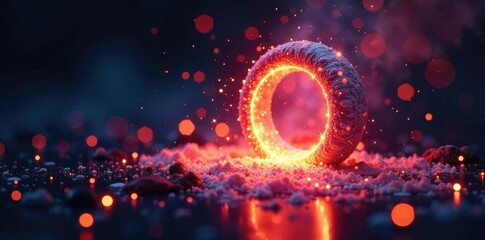 Shimmering sparks illuminate a luminous, glowing portal, radiant, shimmer