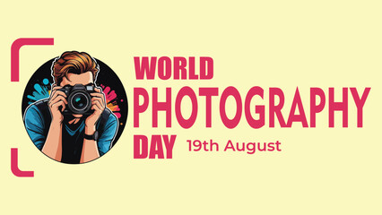 World Photography Day Banner with Photographer Illustration