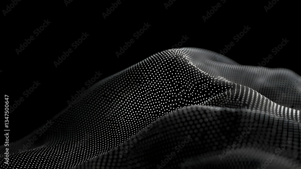 Poster abstract digital wave pattern with dots on black background