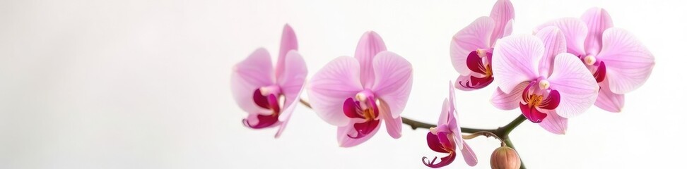 Obraz premium Colorful orchid in sharp focus against white background, bloom, orchid