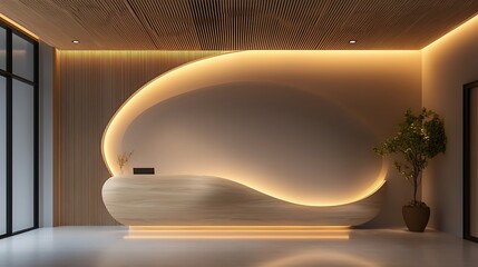 Modern reception area, warm lighting