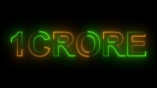 Neon text 1 CRORE, Celebrating 1 Crore  A Milestone in Digital Growth and Community Engagement on black background.

