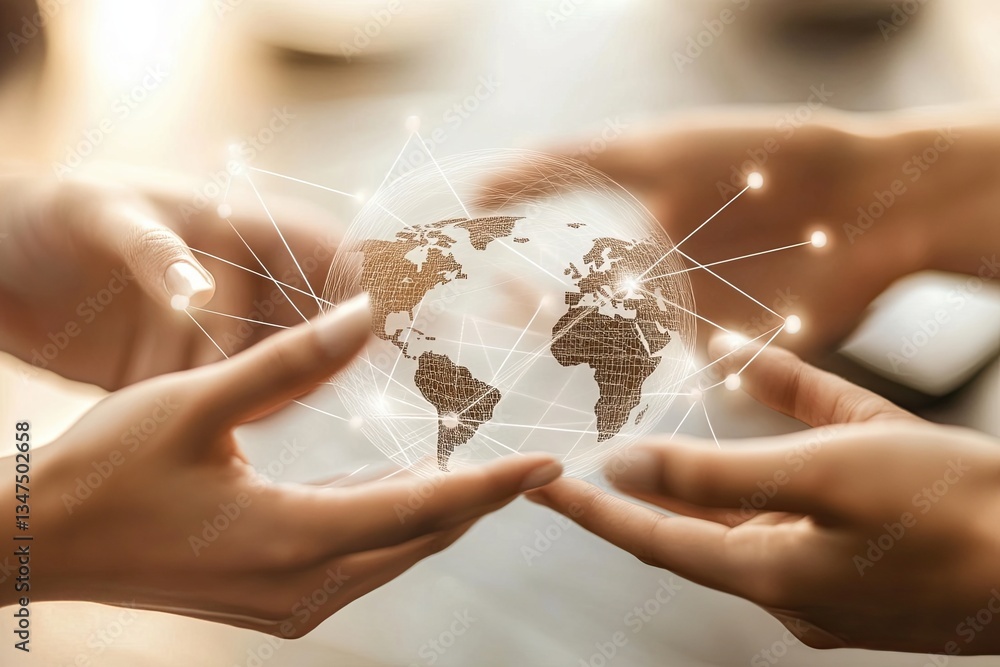 Poster connecting business networks and communications technologies via the internet around the world. busi