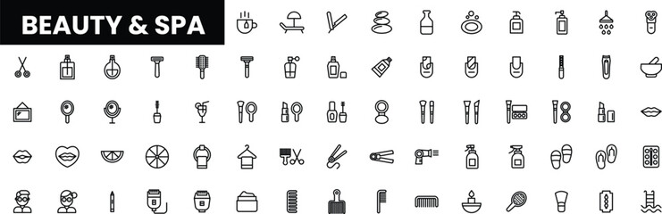 Black and white icons representing beauty and spa essentials.