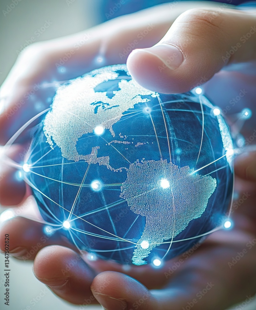 Poster connecting business networks and communications technologies via the internet around the world. busi