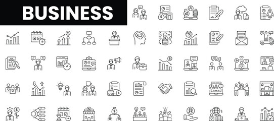 A variety of business icons illustrating concepts in management and finance.