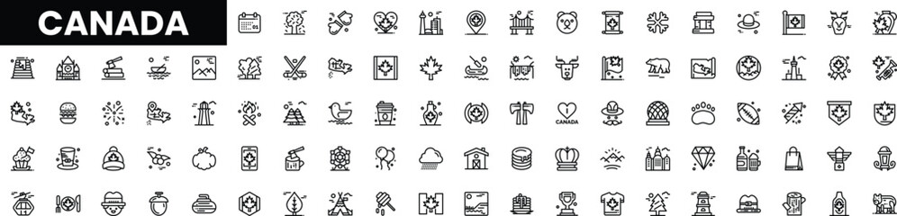 Collection of iconic symbols representing Canada and its culture.