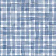 Watercolor stripe plaid seamless pattern. Navy blue stripes on white background