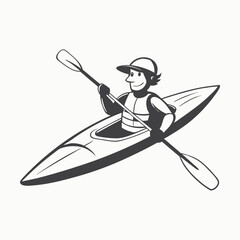 Kayaking vector silhouette illustration. Kayak Silhouette icon vector. Kayak Silhouette isolated white background.