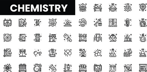 A collection of black and white chemistry-themed icons for educational use.