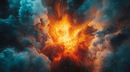 Fototapeta premium A nuclear explosion captured in slow motion, vibrant colors and shockwaves spreading