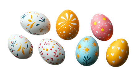 Painted Easter Eggs on a Transparent Background 