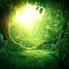 Sunlit Rainforest Jungle Clearing.