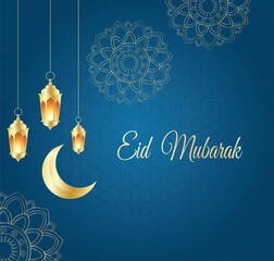 Eid Mubarak Islamic design featuring a graceful crescent moon vector illustration 