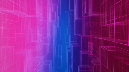 Obraz premium Abstract architectural grid with colorful gradient lighting and linear perspective