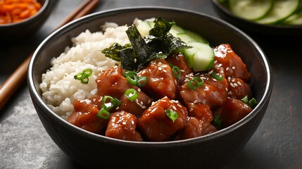 vibrant poke bowl served with tofu and greens