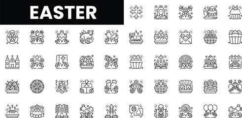 A vibrant collection of Easter-themed icons in black and white.