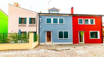 Burano Island in Venice, Italy. Colorful traditional houses in the Burano.