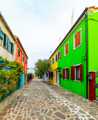 Burano Island in Venice, Italy. Colorful traditional houses in the Burano.