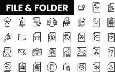 Collection of file and folder icons in a clean, minimalist design.
