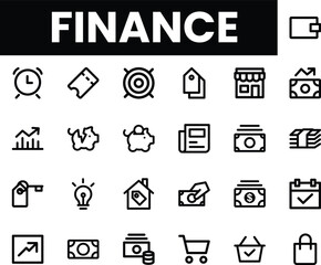 Minimalist finance icons in black and white for financial concepts and services.