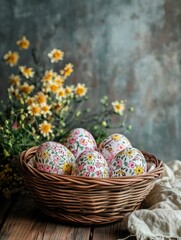 Fototapeta premium Colorful Easter Eggs in Basket