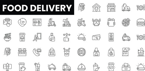 Collection of food delivery icons in a minimalistic style.