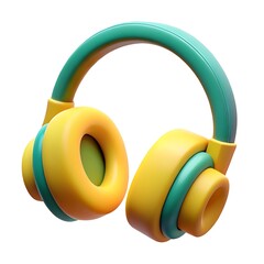 Sunny yellow and teal headphones promising vibrant sound and joyful listening, a playful design for upbeat melodies.