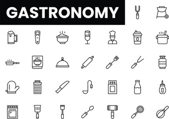 Black and white icons representing various culinary tools and concepts.