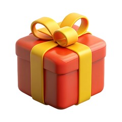 A cheerful red gift box with a bright yellow ribbon, promising joy and celebration, a vibrant surprise on a white background.