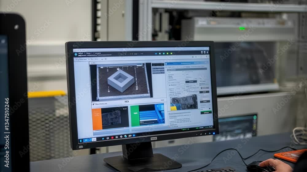 Aufkleber Industrial engineer analyzing automated production processes, operating computer system in high tech control room, managing technological manufacturing workflow with precision and expertise