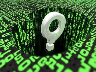 Question mark in a data hole with a binary background