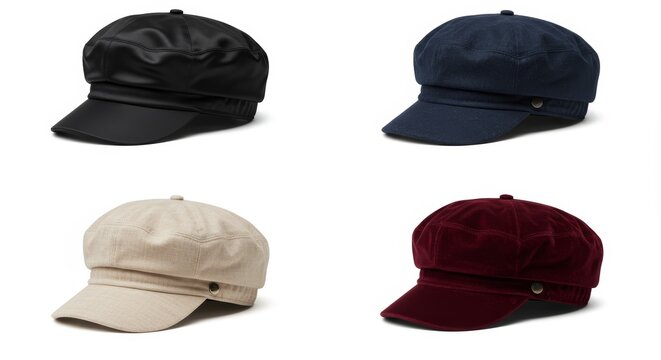Elegant Collection of Stylish Hats for Fashionable Headwear on Isolated Background