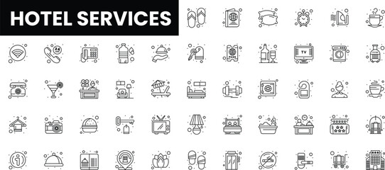 Hotel services icons featuring amenities and facilities for guests' comfort.