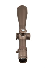 A matte brown optic with detailed adjustment features, designed for precision and functionality, showcased on a clean white background.