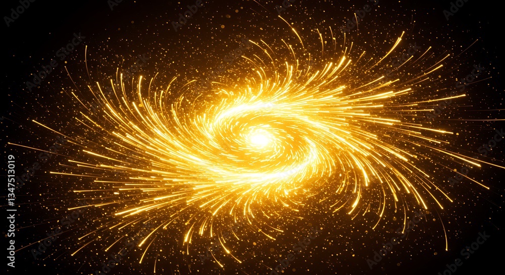 Aufkleber golden spiral galaxy light burst exploding in dark space abstract background