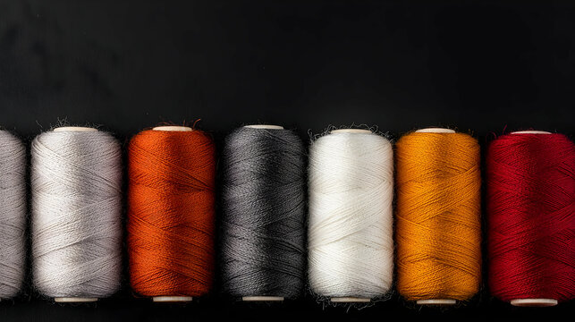 Colorful Thread Rolls On Dark Background