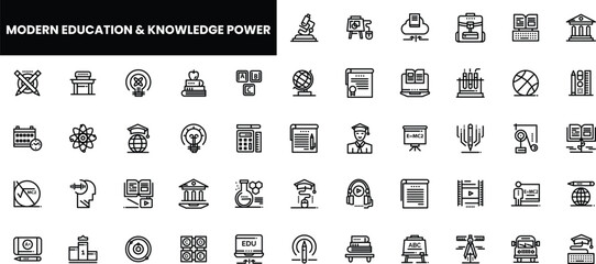 Modern education icons representing knowledge and learning.
