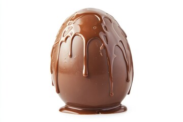 Obraz premium A big luxurious milk chocolate Easter egg is beautifully draped in rich chocolate sauce, creating an enticing treat for festive gatherings